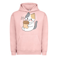 Pigment Salmon Cat Drinking Coffee Kitten Kawaii Japanese Kitty Urban Hoodie - linhVisuals