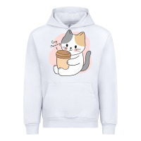White Cat Drinking Coffee Kitten Kawaii Japanese Kitty Urban Hoodie - linhVisuals