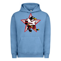Pigment Pebble Blue Red Penguin 1990's Russian Urban Hoodie - linhVisuals