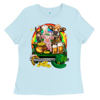 Baby Blue St. Patrick's Day farm animals on truck Ladies Tee - HowdyJamesFarm