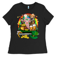 Black St. Patrick's Day farm animals on truck Ladies Tee - HowdyJamesFarm