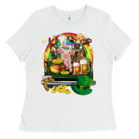 White St. Patrick's Day farm animals on truck Ladies Tee - HowdyJamesFarm
