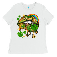 White St. Patrick's Day lips Ladies Tee - HowdyJamesFarm