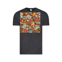 Vintage Black western cow with hay and flowers seamless pattern Vintage Tee - FaDigitalArtStudio