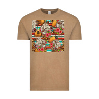 Vintage Coffee western cow with hay and flowers seamless pattern Vintage Tee - FaDigitalArtStudio