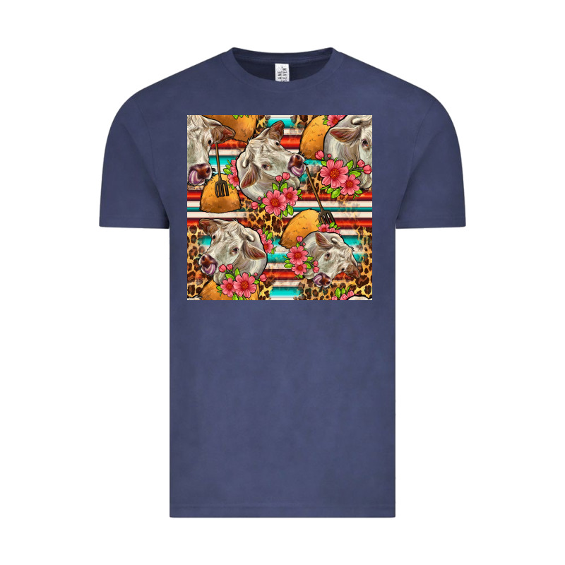 Western Cow With Hay And Flowers Seamless Pattern Vintage Tee by FaDigitalArtStudio | Teevron