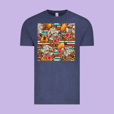 Western Cow With Hay And Flowers Seamless Pattern Vintage Tee Designed By Fadigitalartstudio