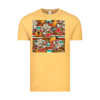 Vintage Mustard western cow with hay and flowers seamless pattern Vintage Tee - FaDigitalArtStudio