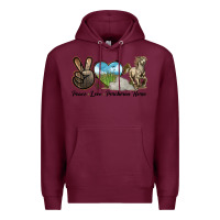 Burgundy Peace Love Percheron Horse Premium Hoodie - LillyAllenDesigns