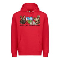 Red Peace Love Percheron Horse Premium Hoodie - LillyAllenDesigns