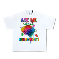 White Ask me about neurodiversity Urban Heavy Tee - FaDigitalArtStudio