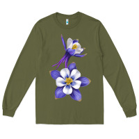 Army Green Colorado Rocky Mountain Columbine Flower Long Sleeve Tee - RanaPortraitStore
