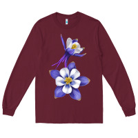 Burgundy Colorado Rocky Mountain Columbine Flower Long Sleeve Tee - RanaPortraitStore