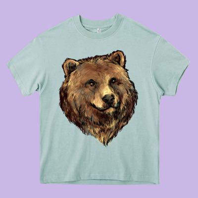 Grizzly Bear Head Heavy Core Tee Designed By Howdyjamesfarm