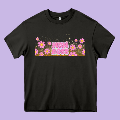 Mom Boss Daisies Heavy Core Tee Designed By Tumblerdesignbyshophia