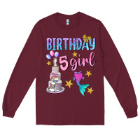 Burgundy birthday girl 5 Long Sleeve Tee - BundleAndBundleShop