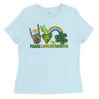 Baby Blue Peace Love Shamrock  St. Patrick's Day Ladies Tee - CowGirlArtShop