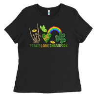 Black Peace Love Shamrock  St. Patrick's Day Ladies Tee - CowGirlArtShop
