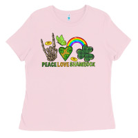 Bubblegum Pink Peace Love Shamrock  St. Patrick's Day Ladies Tee - CowGirlArtShop