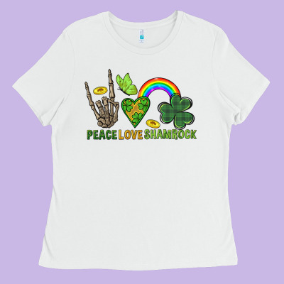 Peace Love Shamrock  St. Patrick's Day Ladies Tee Designed By Cowgirlartshop