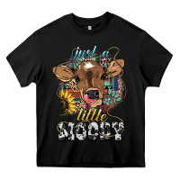 Black Just a little moody baby cow Heavy Core Tee - HowdyJamesFarm