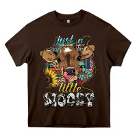 Chocolate Brown Just a little moody baby cow Heavy Core Tee - HowdyJamesFarm