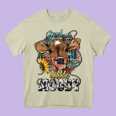 Just A Little Moody Baby Cow Heavy Core Tee Designed By Howdyjamesfarm