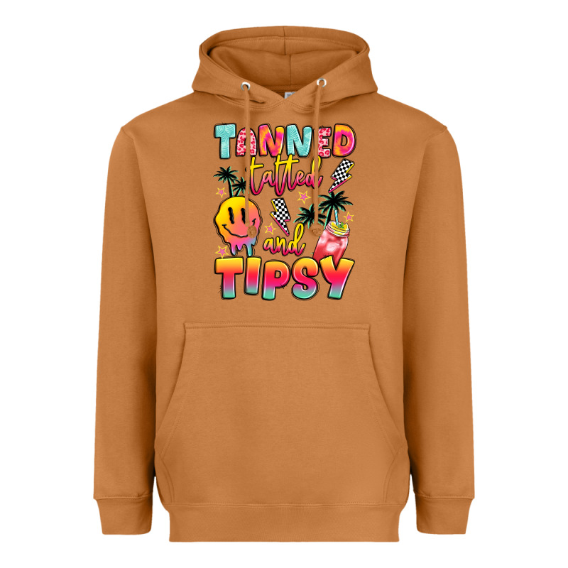 Tanned Tattled And Tipsy Heavyweight Hoodie by JahusDesignShop | Teevron