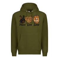 Army Green Peace Love Lion Head Premium Hoodie - LillyAllenDesigns