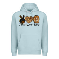 Blue Mist Peace Love Lion Head Premium Hoodie - LillyAllenDesigns
