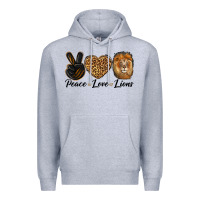 Heather Grey Peace Love Lion Head Premium Hoodie - LillyAllenDesigns