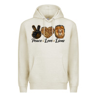 Oatmeal Heather Peace Love Lion Head Premium Hoodie - LillyAllenDesigns
