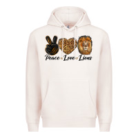 Pale Pink Peace Love Lion Head Premium Hoodie - LillyAllenDesigns