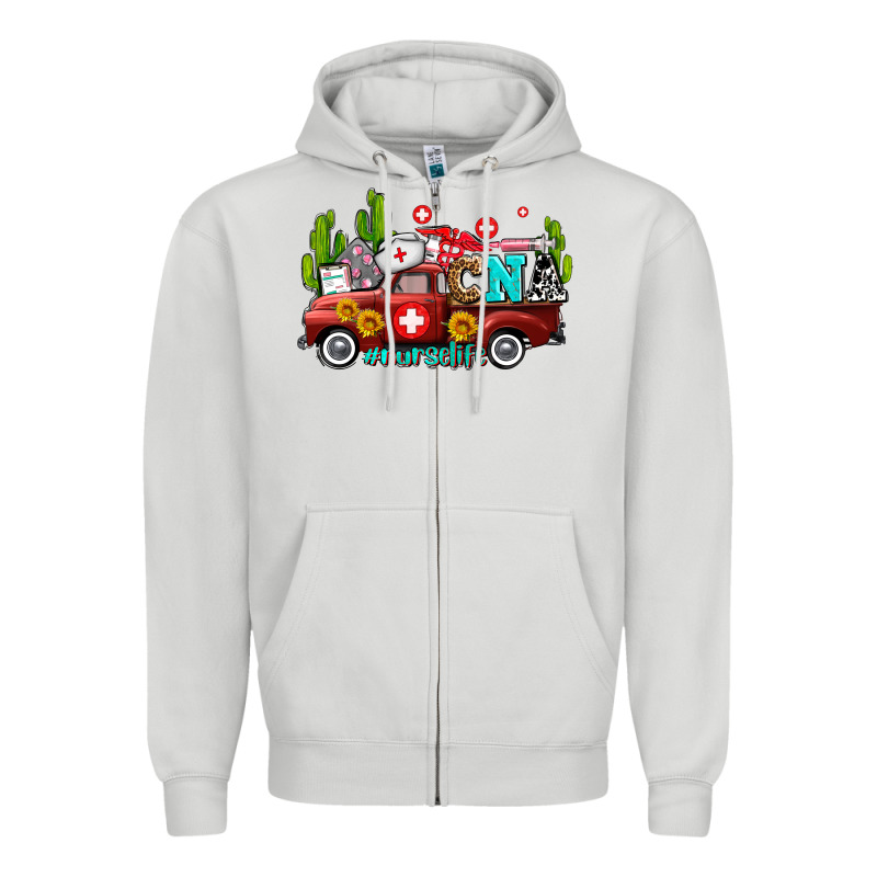 Cna Nurse Truck With Cactus And Sunflowers Zipper Hoodie by AdoDesignShop | Teevron