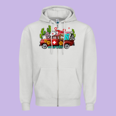 Cna Nurse Truck With Cactus And Sunflowers Zipper Hoodie Designed By Adodesignshop