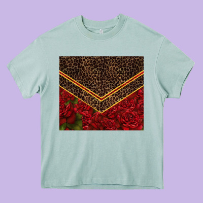 Red Roses With Leopard Heavy Core Tee Designed By Tumblerdesignbyshophia