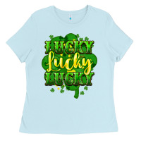Baby Blue lucky lucky lucky clover St. Patrick's Ladies Tee - HowdyJamesFarm