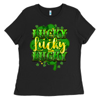 Black lucky lucky lucky clover St. Patrick's Ladies Tee - HowdyJamesFarm