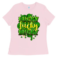 Bubblegum Pink lucky lucky lucky clover St. Patrick's Ladies Tee - HowdyJamesFarm