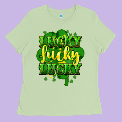 Lucky Lucky Lucky Clover St. Patrick's Ladies Tee Designed By Howdyjamesfarm