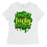 White lucky lucky lucky clover St. Patrick's Ladies Tee - HowdyJamesFarm