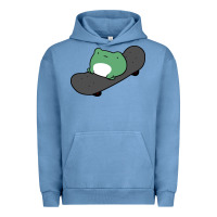 Pigment Pebble Blue skateboarding frog Urban Hoodie - linhVisuals