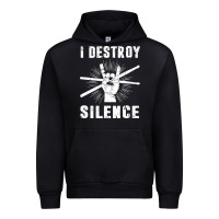 Black i destroy silence drum set drummer gift Urban Hoodie - linhVisuals