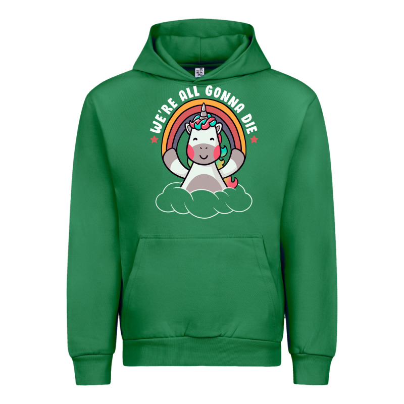 We're All Gonna Die Funny Cute Unicorn Urban Hoodie by linhVisuals | Teevron