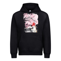 Black japan t  shirt sakura cat t  shirt Urban Hoodie - linhVisuals