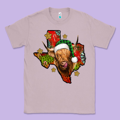 Christmas Texas Highland Cow Classic Tee Designed By Jasminsmagicworld
