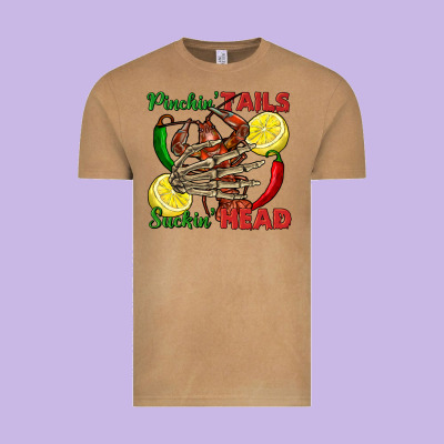 Pinchin' Tails Suckin' Head Crawfish Vintage Tee Designed By Fadigitalartstudio