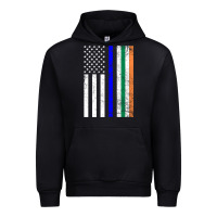 Irish American Flag Thin Blue Line Police St. Patrick's Day Long Sleev Urban Hoodie | Teevron
