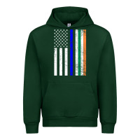Forest Green irish american flag thin blue line police st. patrick's day long sleev Urban Hoodie - linhVisuals