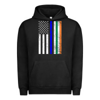 Pigment Black irish american flag thin blue line police st. patrick's day long sleev Urban Hoodie - linhVisuals